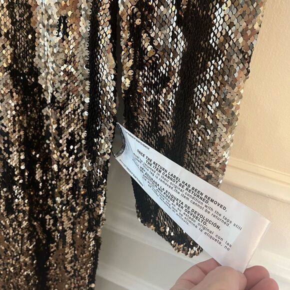 Dress The Population Natalie Long Sleep Low Back Sequin Dress Gold, Size XL, NWT - Picture 13 of 14